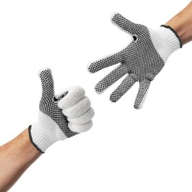 PVC String Knit Work Gloves 9.5 Size Pack of 24 Safety Work Gloves White Color with Black Dots. Coton Gloves for Warehouse Gardening Construction. Glo