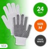 PVC String Knit Work Gloves 9.5 Size Pack of 24 Safety Work Gloves White Color with Black Dots. Coton Gloves for Warehouse Gardening Construction. Glo