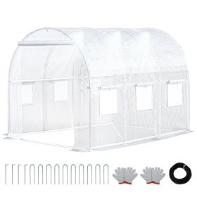 Walk-in Tunnel Greenhouse with Watering System Heavy Duty Portable Green House Protect Gardening Plants 1 Zipper Mesh Door, 8 Roll-up Windows, Thicken (Color: White, size: 10ft)