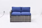 Outdoor Patio Furniture Set,7 Pieces Outdoor Sectional Conversation Sofa with Dining Table,Chairs and Ottomans,All Weather PE Rattan and Steel Frame,W
