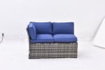 Outdoor Patio Furniture Set,7 Pieces Outdoor Sectional Conversation Sofa with Dining Table,Chairs and Ottomans,All Weather PE Rattan and Steel Frame,W